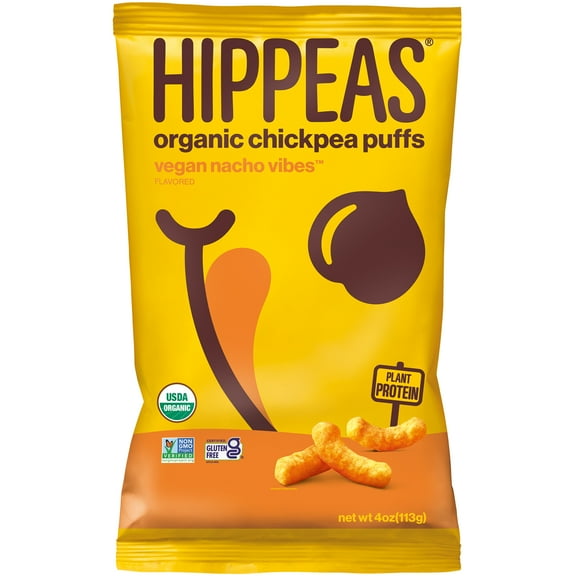 HIPPEAS Organic Vegan Nacho Vibes "Cheezy" Puffs, Chickpea Puffs, 4 oz