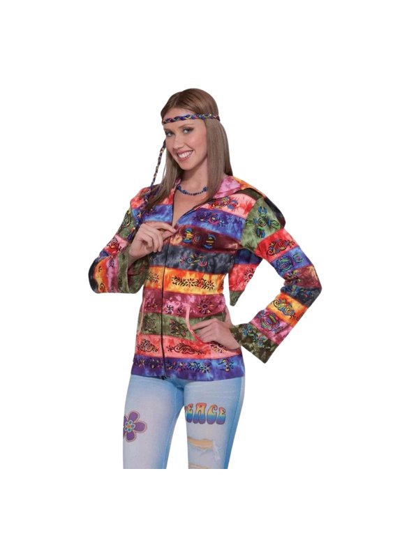 60's 70's Hippie Hooded Rainbow Costume Jacket Adult Standard