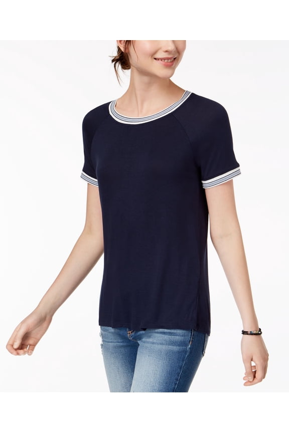 Juniors Crew Neck Ringer T-Shirt Navy L