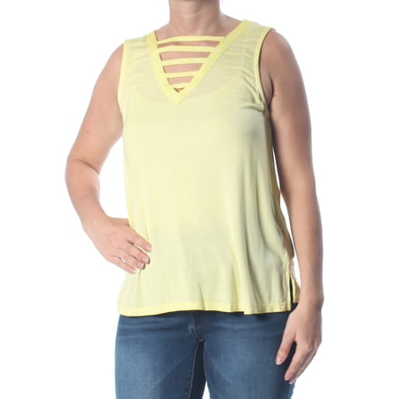 HIPPIE ROSE $24 Womens New 1526 Yellow Lattice Front Tank Top L Juniors B+B