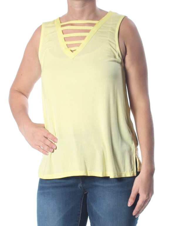 $24 Womens New 1526 Yellow Lattice Front Tank Top L Juniors B+B