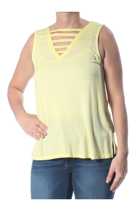 $24 Womens New 1526 Yellow Lattice Front Tank Top L Juniors B+B