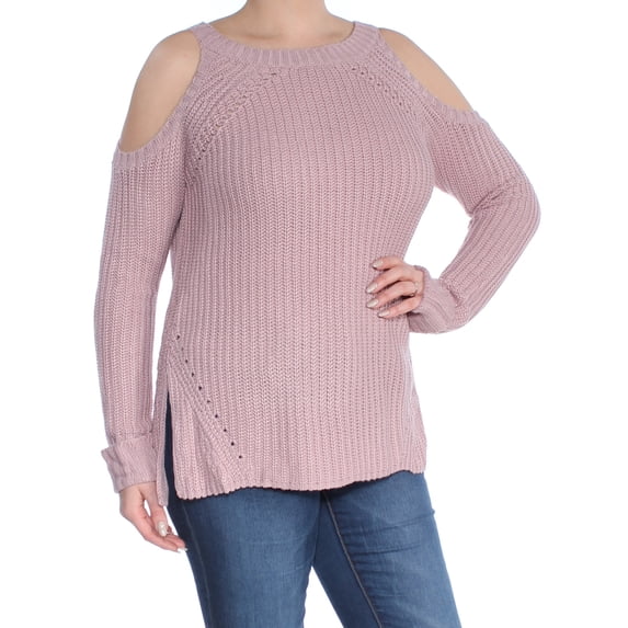HIPPIE ROSE $44 Womens New 1356 Purple Cold Shoulder Knit Sweater L Juniors B+B