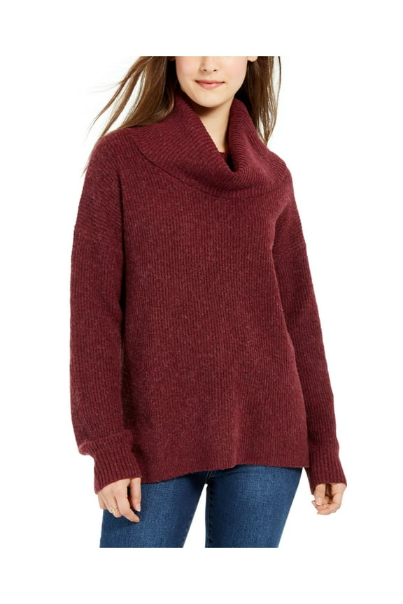 Womens Burgundy Ribbed Long Sleeve Cowl Neck Sweater S