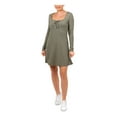 thumbnail image 1 of HIPPIE ROSE Womens Green Stretch Ribbed Tie Front Long Sleeve Square Neck Short Fit + Flare Dress XS, 1 of 2