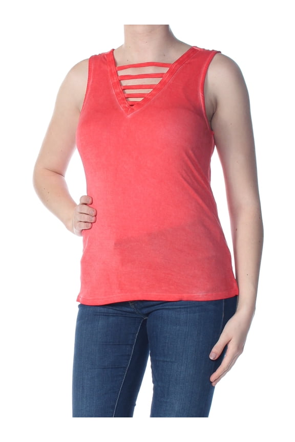 Womens New 1563 Coral Heather Cut Out V-Neck Tank Top M Juniors B+B
