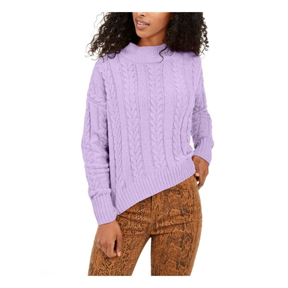 HIPPIE ROSE Womens Purple Textured Ribbed Printed Long Sleeve Turtle Neck Blouse Juniors S