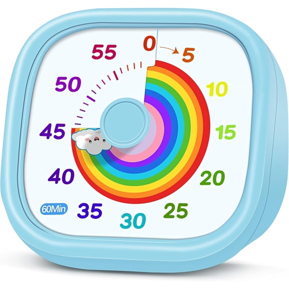 HIPPIH Visual Timer for Kids - 60 Minute Pomodoro Timers Classroom Kitchen Office, Countdown Clock with Rainbow Disk, Desk Time Management Tool Toddler Silent Operation, Blue