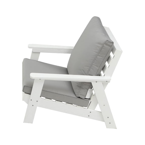 HIPS All-Weather Outdoor Single Sofa with Cushion, White/Grey