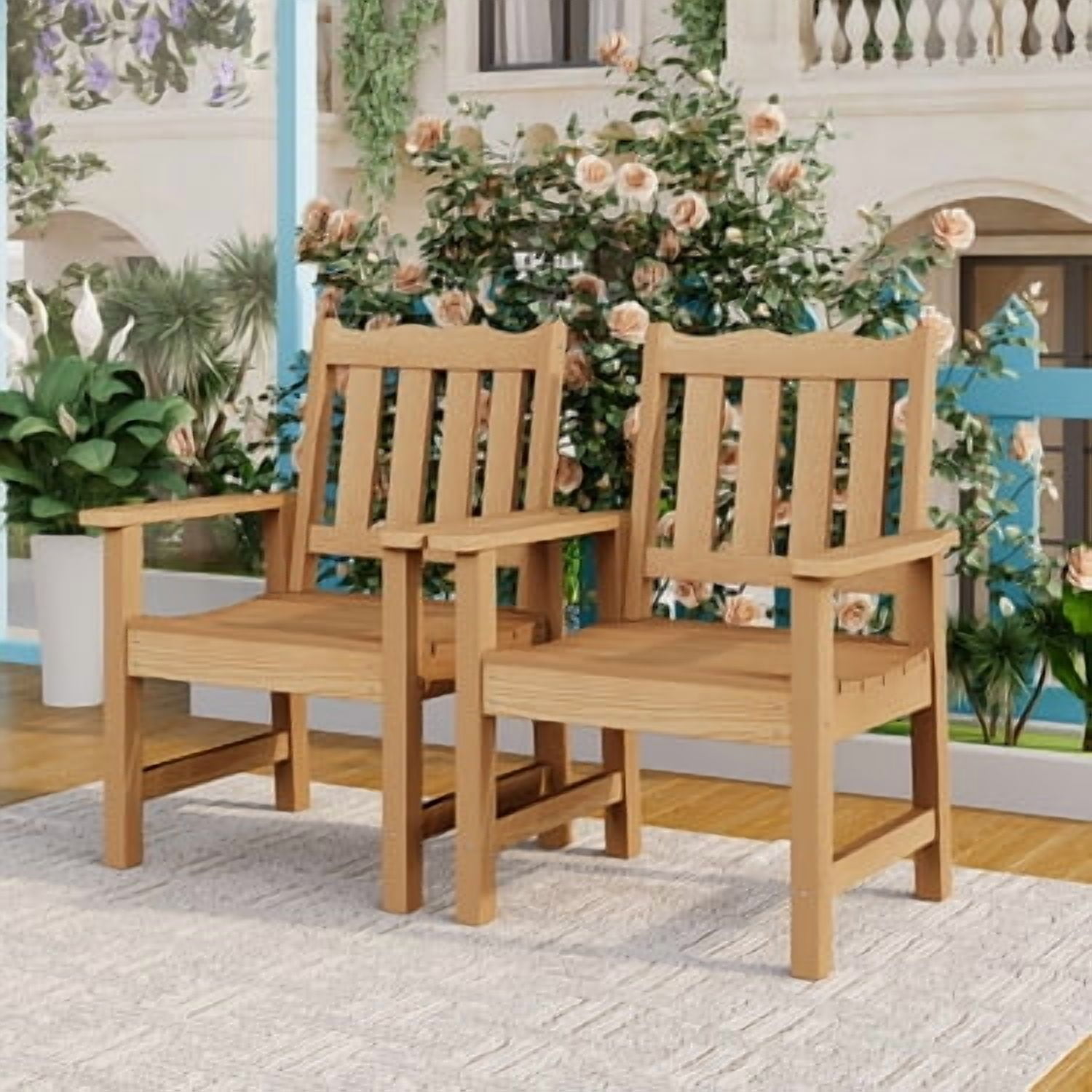HIPS All-Weather Patio Chairs Set of 2, Garden Chair with 400 lbs Weight Capacity,  Ergonomic，Easy to Assemble, Outdoor Chair for Garden Lawn Poolside Backyard Balcony Courtyard