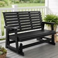 thumbnail image 1 of HIPS Patio Glider with Cup Holders, Durable Poly Lumber Material, All-Weather Resistant, High Backrest and Deep Contoured Seat, Ladder Back, Heavy Duty 900 LB, for Outdoor, Patio (Black, 3-Seat), 1 of 6