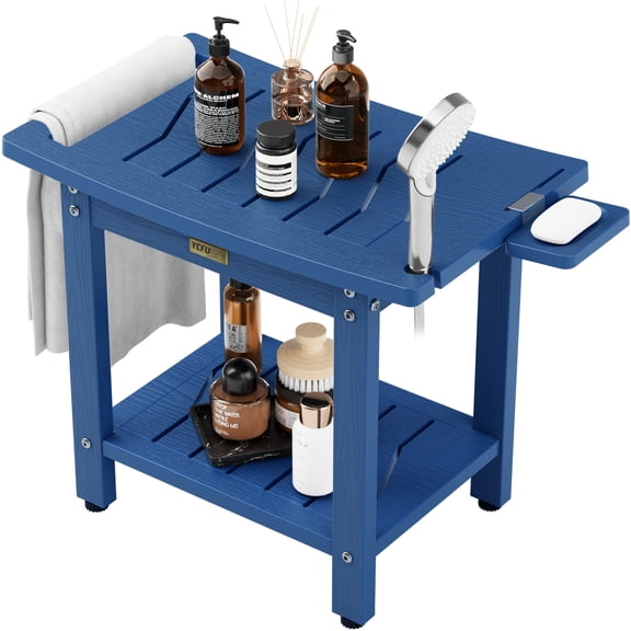 HIPS Shower Bench, 2 Tier Bathroom Chair Seat with Non-Slip Feet-Navy