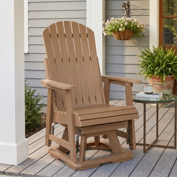 Mosbrisa HIPS Swivel Patio Glider, Poly Lumber All-Weather Resistant Outdoor Chair, Brown