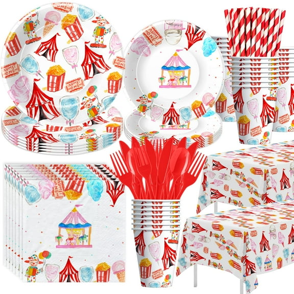 HIPVVILD Circus Theme Party Decorations Tableware, Carnival Party Plate, Cup, Napkin, Tablecloth, Cutlery, Straw, Circus Carnival Theme Party Decorations For Birthday Baby Shower | Serve 24 Y102