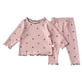 thumbnail image 1 of HIPYLO 2 Piece Sets Girls Loungewear Outfits Cute Ruffle Trim Toddler Girl Summer Casual Clothes Set Crew Neck Tshirts and Shorts/Pants Girls Clothes, 1 of 7