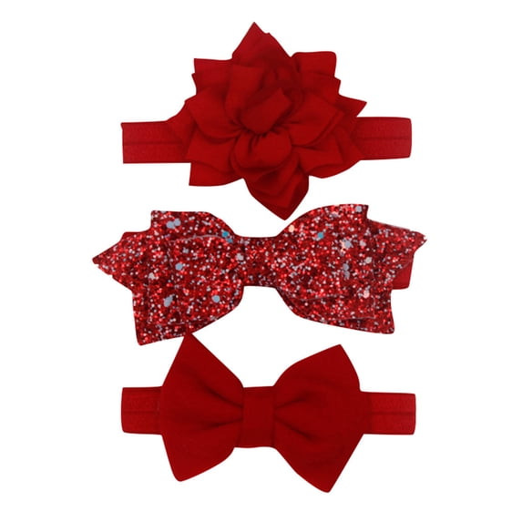 HIPYLO 3Pcs Baby Girl Headbands Handmade Sequin Bowknot Flower Boutique Headband Soft Stretch Hairband for Infant Toddler Kids 3-piece Headwraps Set