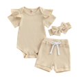 thumbnail image 1 of HIPYLO Baby Girls Short Sleeve Bodysuit Bloomer Shorts Ribbed Outfits Newborn Rib Knit Ruffle Romper Shorts Headband 3pcs Basic Solid Clothes Cute Outfit, 1 of 6