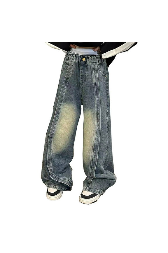 Buckle Jeans Flare Jeans Y2k Boot Cut Jeans Cute Sweat Pants Cargo Pants Boys Newborn Clothes for Girls Christmas Gifts Age 8-10 12 Year Old, Blue 7-8 Years