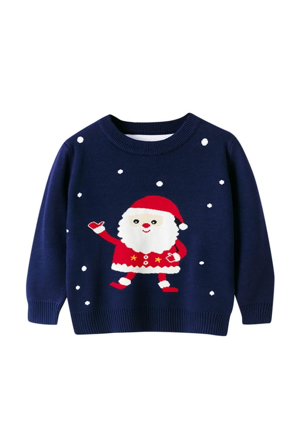 Christmas Sweatshirts for Family Santa Hoodie Christmas T Shirts Girls Long Sleeve Tops Girls Tshirts 7-8 Years Old Fitted Top 12 to 18 Month, Navy 3-4 Years