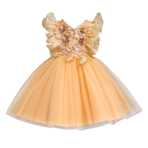 HIPYLO Dark Green Dress Casual Dresses Little Girls Christmas Dresses Winter Onederland 1st Birthday Girl Outfit Business Casual Cute Christmas Gifts, Yellow 18-24 Months