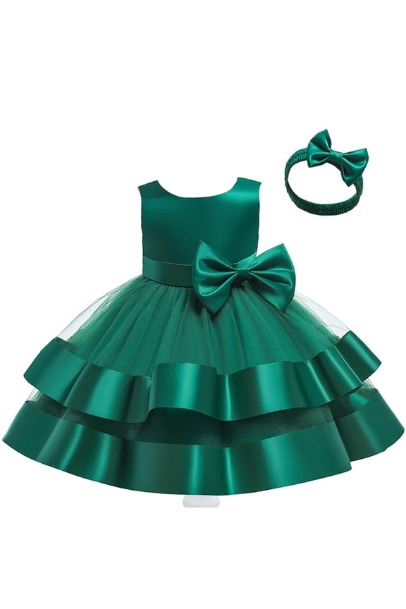 Emerald Green Dress 5t Girls Dresses High Neck Dress Tulle Dress for Girls Birthday Girl Outfit Baby Gifts Gender Neutral Couple Gift, 5-6 Years