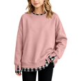 thumbnail image 1 of HIPYLO Girls Crew Neck Long Sleeve Sweatshirt with Contrast Trim Pullover Top Casual Loose Fit Shirt for Toddler Kids Teen Tween, 1 of 7