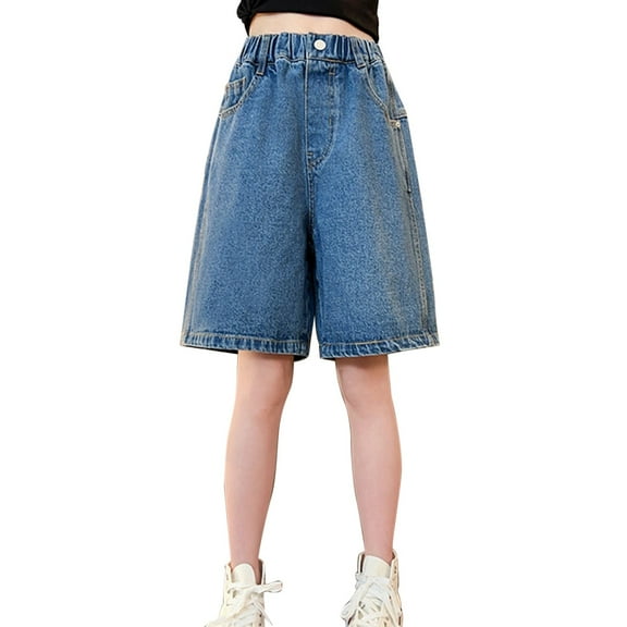 HIPYLO Girls Jean Shorts Clothes for 13 Year Old Girls Flare Jeans Y2k Jeans 12 to 18 Month Girl Clothes Tween Girls Seamless Workout Shorts Loose, Blue 10-11 Years