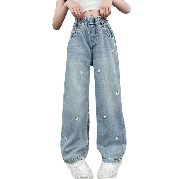 HIPYLO Girls Size 8 Jeans Baggy Black Jeans Black Flare Pants Boys Slim Sweatpants Teens Girls Trendy Clothes Work Out Clothes Linen Clothes, Light Blue 7-8 Years