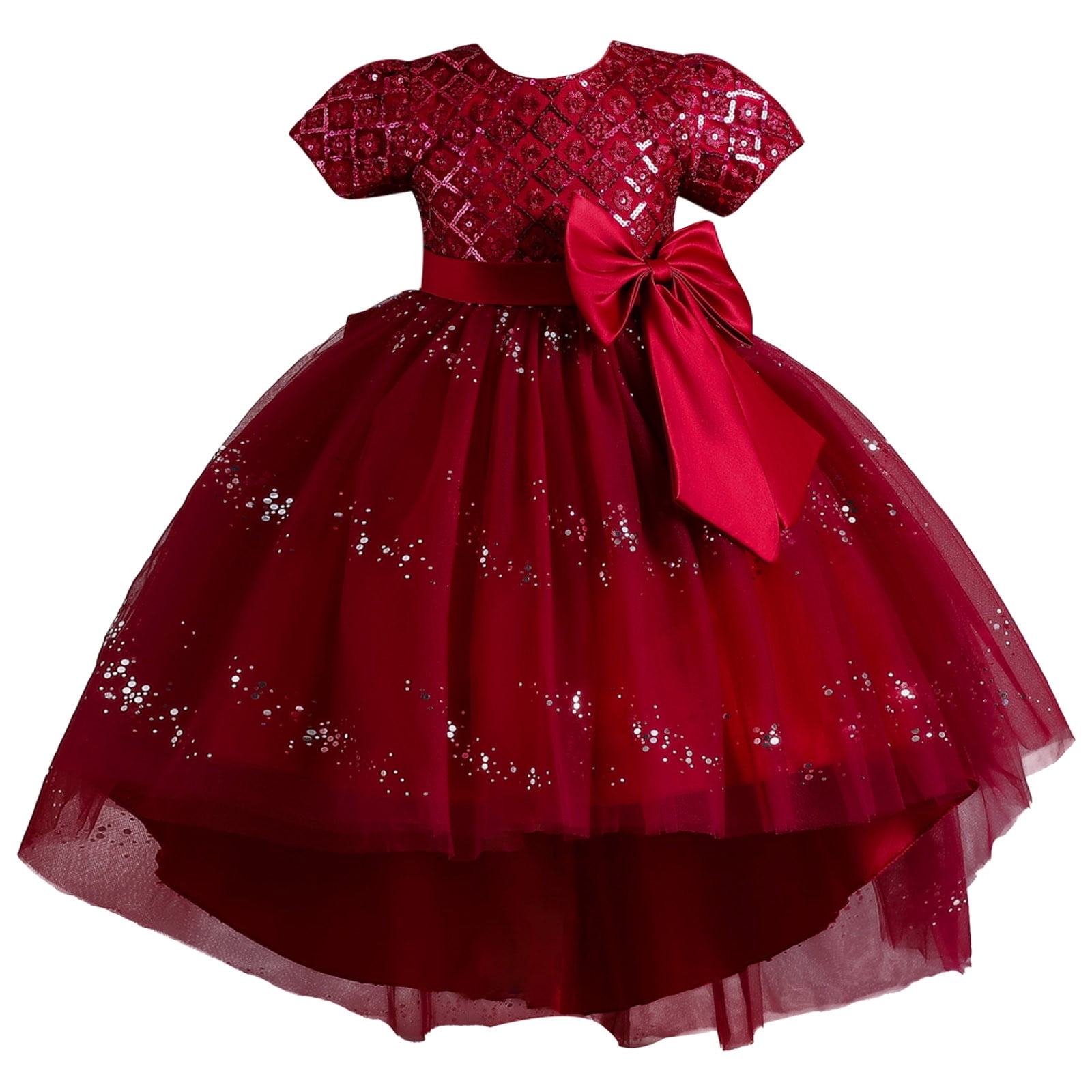 HIPYLO Girls' Special Occasion Dresses Cocktail Dress with Sleeves Beach Dresses Baby Girl Baptism Dress Infant Girl Christmas Outfit Girl Gifts 6-8, Red 6-7 Years