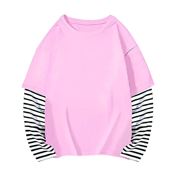 HIPYLO Girls Striped T-Shirt Long Sleeve Short Sleeve Crewneck Sweatshirts Pullover Toddler Kids Crewneck Winter Long Sleeve Warm Tops Shirts Fall Clothes