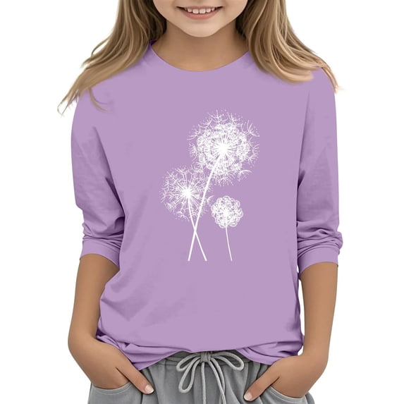 HIPYLO Graphic Sweatshirt for Girls 3/4 Length Sleeve Hawaiian T Shirt Loose Pullovers Tops Crewneck Floral Patterned T Shirts for Kids Teens Soft Three Quarter Sleeve Blouses