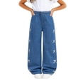 thumbnail image 1 of HIPYLO Jeans for Girls Plus Size Jeans High Waisted Wide Leg Jeans Sweat Pants for Boys 14-16 Brown Pantyhose Girls Clothing Size 6 Xs Girls Clothes, Blue 8 Years, 1 of 8