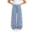 thumbnail image 1 of HIPYLO Jeans for Girls Plus Size Jeans High Waisted Wide Leg Jeans Sweat Pants for Boys 14-16 Brown Pantyhose Girls Clothing Size 6 Xs Girls Clothes, Light Blue 11 Years, 1 of 8