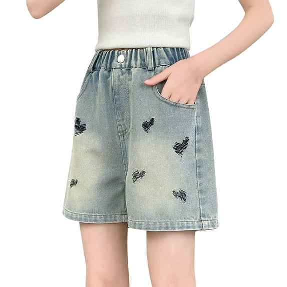 HIPYLO Leopard Shorts Pull on Jeans Girls Clothes Gymnastics Clothes for Girls Butterfly Shorts Size 10-12 7-8 Girls Mexican Jeans Running Shorts, Light Blue 10-11 Years