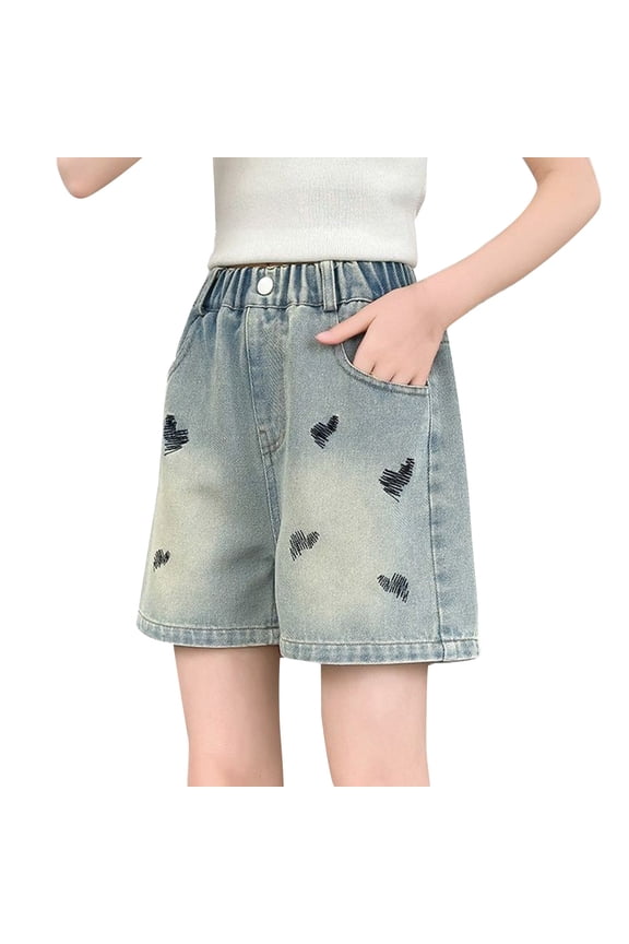 Leopard Shorts Pull on Jeans Girls Clothes Gymnastics Clothes for Girls Butterfly Shorts Size 10-12 7-8 Girls Mexican Jeans Running Shorts, Light Blue 14-15 Years