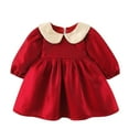 thumbnail image 1 of HIPYLO Long Sleeve Denim Dress Princess Dresses Evening Dresses Thanksgiving Baby Outfit Baby First Christmas Outfit Top Kids Gifts Christmas, Red 12-18 Months, 1 of 9