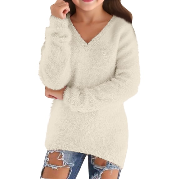 HIPYLO Long Sleeve Tops for Teens Girl Tops Size 10-12 2t Girl Girls Long Shirts Size 14-16 Girls Athletic Shirts Preppy Clothes Kids Girl Clothes, Beige 7-8 Years