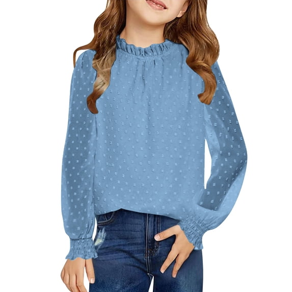 HIPYLO Thermal Tops for Girls Tops Teens Girls Size 8 Long Sleeve Tops Kids Christmas Shirts Cropped Shirts Toddler Clothes Girls 3t Girls Clothes 18, Blue 7-8 Years
