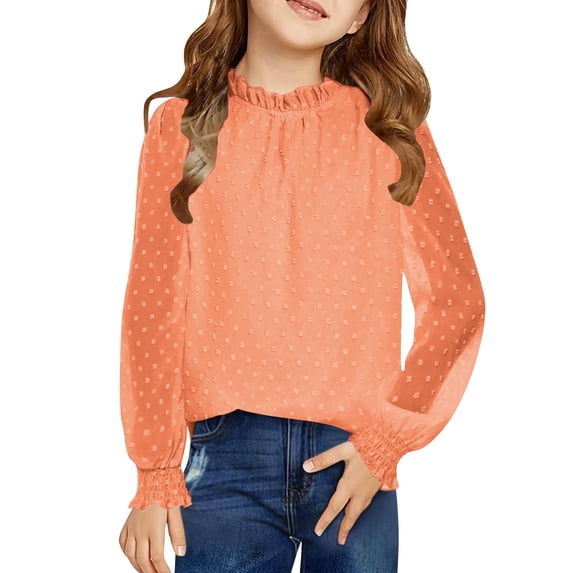 HIPYLO Thermal Tops for Girls Tops Teens Girls Size 8 Long Sleeve Tops Kids Christmas Shirts Cropped Shirts Toddler Clothes Girls 3t Girls Clothes 18, Orange 11-12 Years