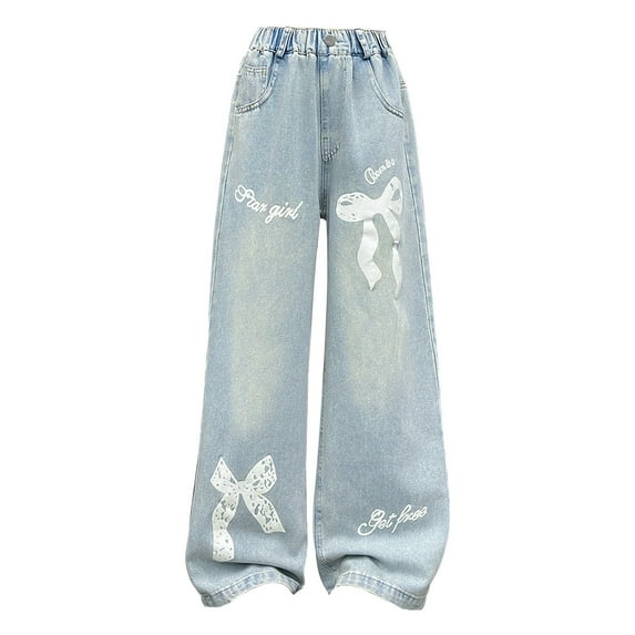 HIPYLO White Flare Jeans Girls Wide Leg Jeans Pantalones Vaqueros Para Hombre Sweatpants with Pockets Clothes for 11 Year Old Girls Kids Clothes, Light Blue 11-12 Years