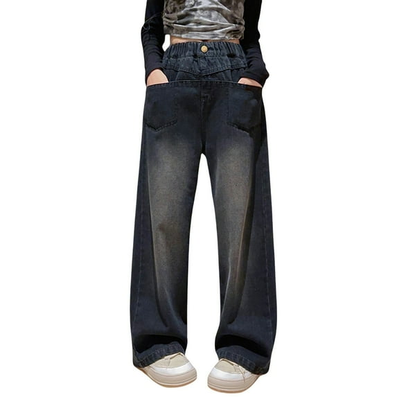 HIPYLO Y2k Baggy Jeans Western Jeans Lined Jeans Sweatpant Jeans Sweatpants Pack Young Girls Clothes Warm Baby Clothes 12 to 18 Month Boy Clothes, Black 9-10 Years