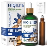 HIQILI Sweet Almond Carrier Oil, Pure Organic Unscented,100mL for Diluting Mixing Hair Skin Body
