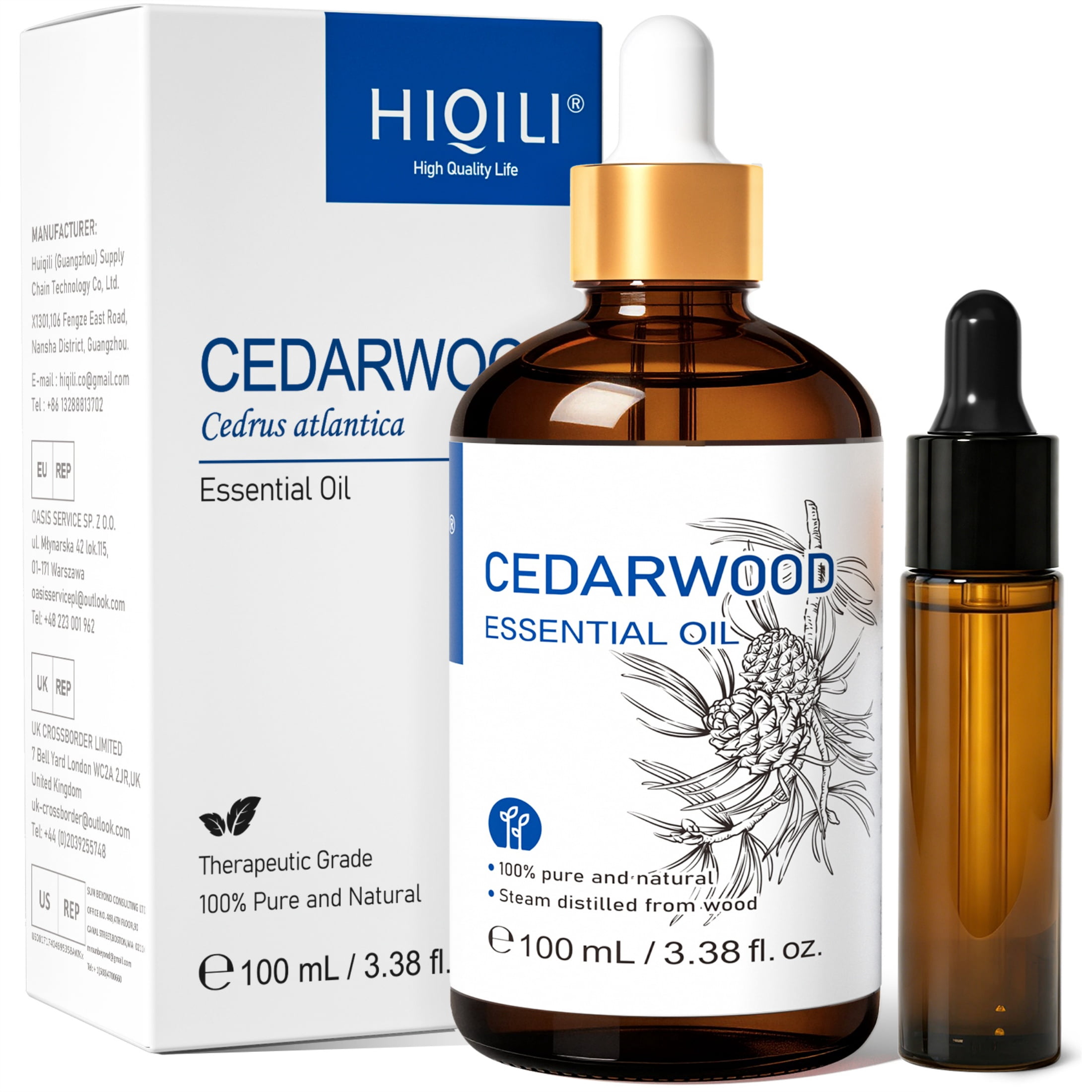 HIQILI Cedarwood Essential Oil with Dropper, 100mL for Diffuser Humidifier Air Purifier Relaxation