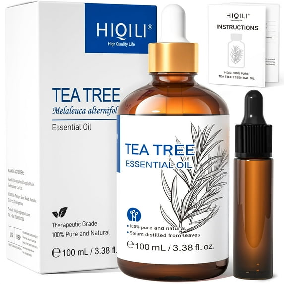 HIQILI Tea Tree Essential Oil, Premium Pure Natural, for Skin, Hair, Bath, Diffuser, Purifier-100mL