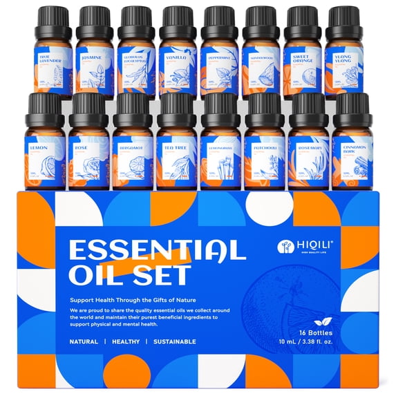 HIQILI New Essential Oils Set,16PCS*10ML Pure Plant Oil for Gifts Diffuser Massage Skin Care