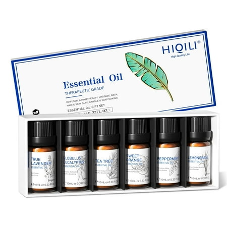 HIQILI Essential Oils Set, 6PCS*10ML Pure Plant Oil for Diffuser, Humidifier, Massage, Skin, Hair