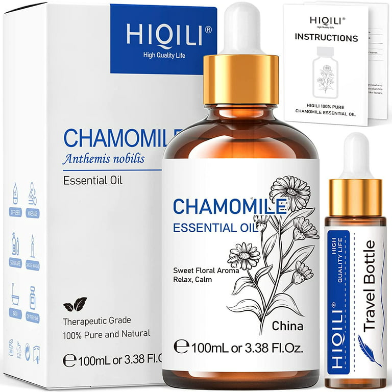 HIQILI Chamomile Essential Oil, Pure Chamomile Oil for Skin, Diffuser,  Hair, Aromatherapy - 100ml