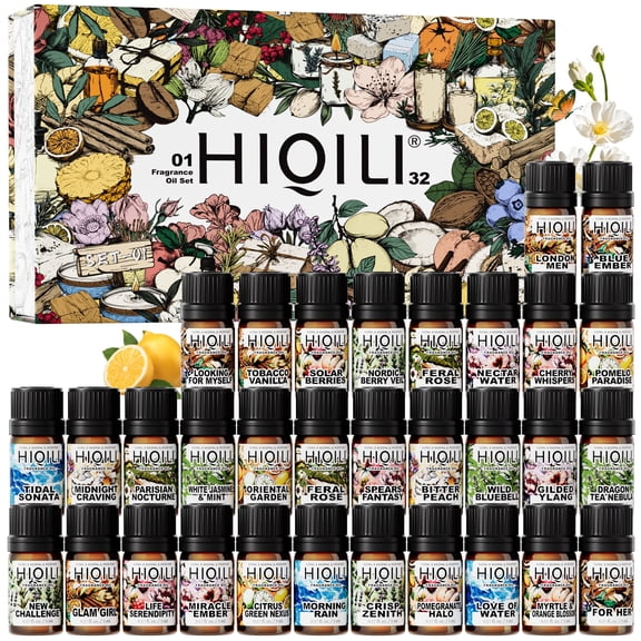HIQILI 32pcs *5mLFragrance Oil Set, Long-Lasting Scent, for Diffuser Diy Perfume Candle Making, Mother's Day Gift Set