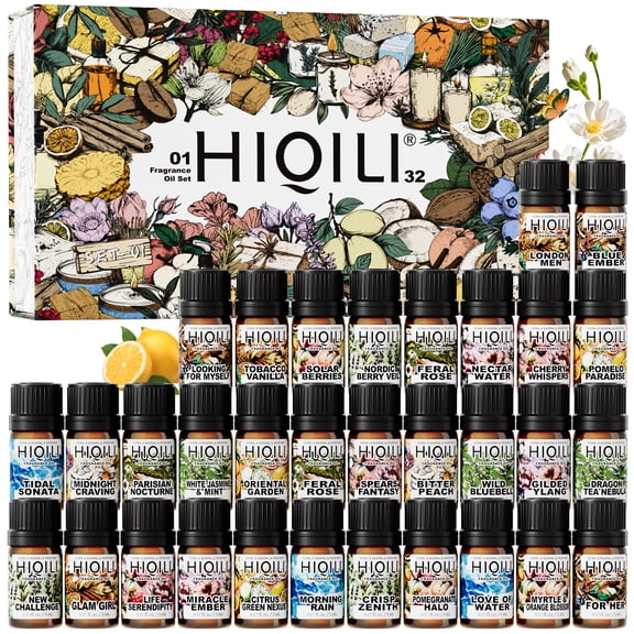 HIQILI 32pcs *5mLFragrance Oil Set, Long-Lasting Scent, for Diffuser Diy Perfume Candle Making, Mother's Day Gift Set