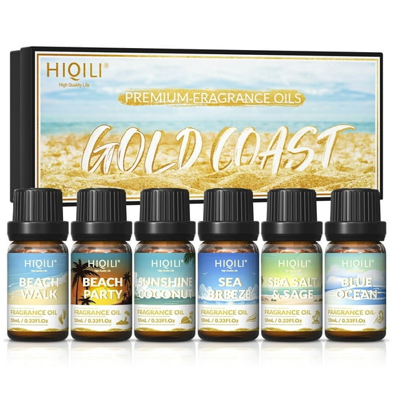 HIQILI Gold Coast Fragrance Set for Making Candle Soap, DIY Perfume, Diffuser, Humidifier-6PCS*10ML